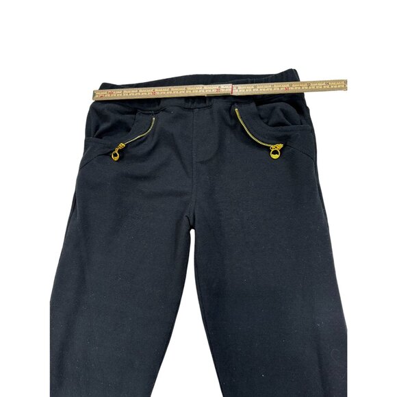 Black Womens Slim Fit Cotton/Polyester Pants With Gold Zipper Accents - Picture 8 of 10